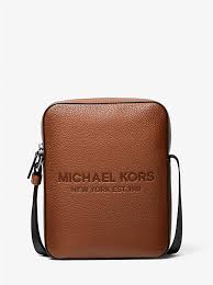 Michael Kors 2025 Collection Cooper Logo Embossed Pebbled Leather Flight Bag Brown