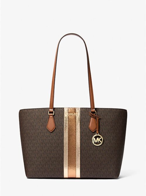 Michael Kors 2025 Collection Sheila Large Signature Logo and Metallic Tote Bag