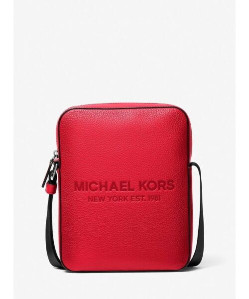 Michael Kors 2025 Collection Cooper Logo Embossed Pebbled Leather Flight Bag Bright Red