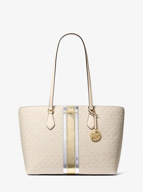 Michael Kors 2025 Collection Sheila Large Signature Logo and Metallic Tote Bag