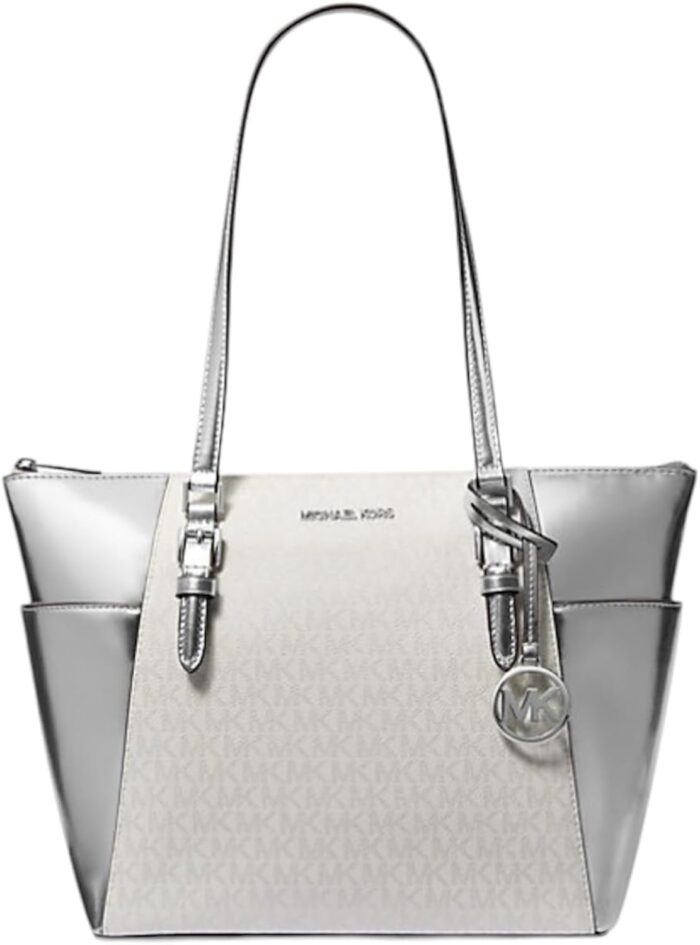 Michael Kors 2025 Collection Charlotte Large Signature Logo and Metallic Top-Zip Tote Bag - Image 2