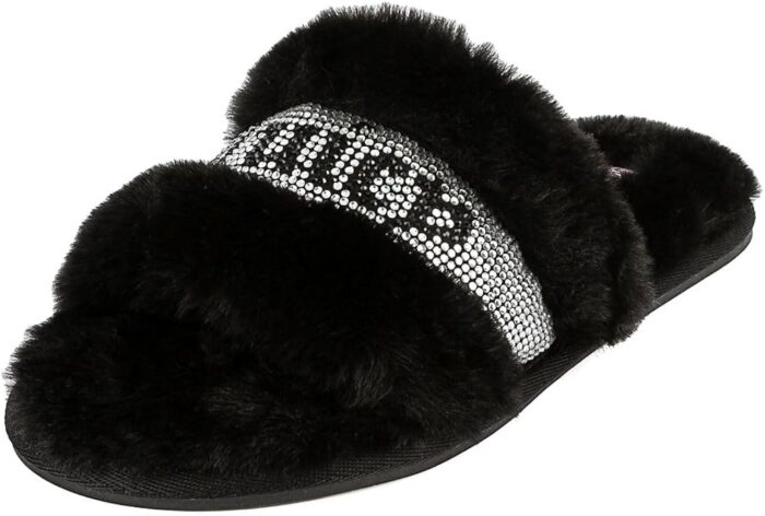 Juicy Couture Gravity Women's Fur with Rhinestones Slippers Slides in Black - Image 2