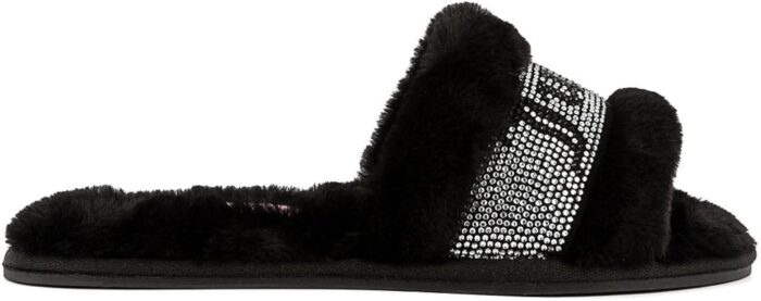 Juicy Couture Gravity Women's Fur with Rhinestones Slippers Slides in Black - Image 4