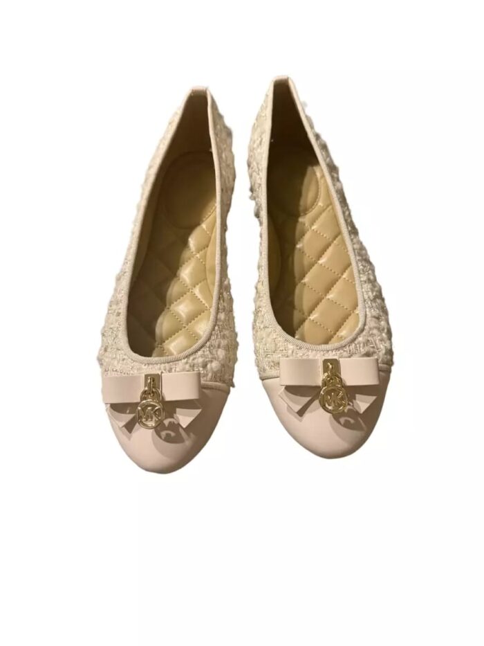 Michael Kors 2025 Collection Honey Ballet Checkered Tweed Shoes Light Cream - Image 2