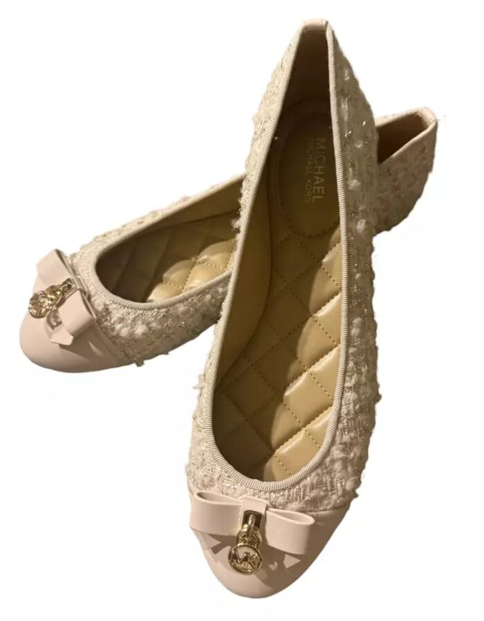 Michael Kors 2025 Collection Honey Ballet Checkered Tweed Shoes Light Cream