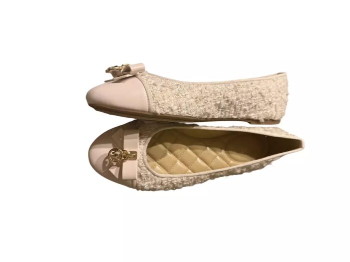 Michael Kors 2025 Collection Honey Ballet Checkered Tweed Shoes Light Cream - Image 4