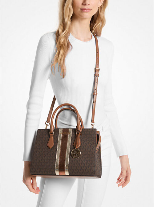 Michael Kors 2025 Collection Sheila Medium Signature Logo and Metallic Satchel