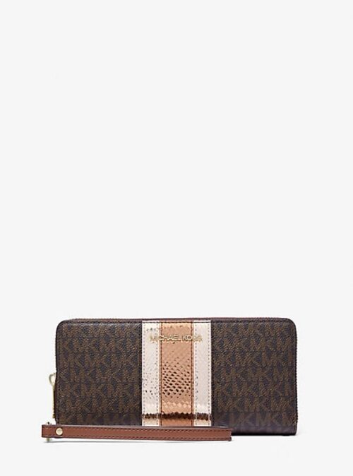 Michael Kors 2025 Collection Jet Set Travel Large Signature Logo and Metallic Continental Wallet