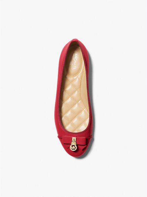 Michael Kors 2025 Collection Red Leather with Gold MK Dangling Charm in Honey Ballet Flat