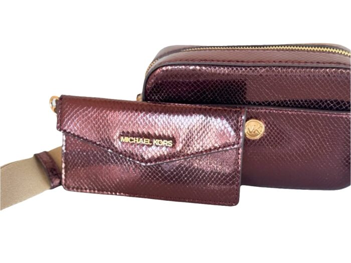 Michael Kors 2025 Collection MAISIE 2 IN 1 SMALL CAMERA CROSSBODY BAG EXOTIC PRINT in OXBLOOD - Image 6