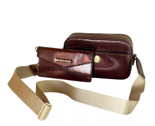 Michael Kors 2025 Collection MAISIE 2 IN 1 SMALL CAMERA CROSSBODY BAG EXOTIC PRINT in OXBLOOD
