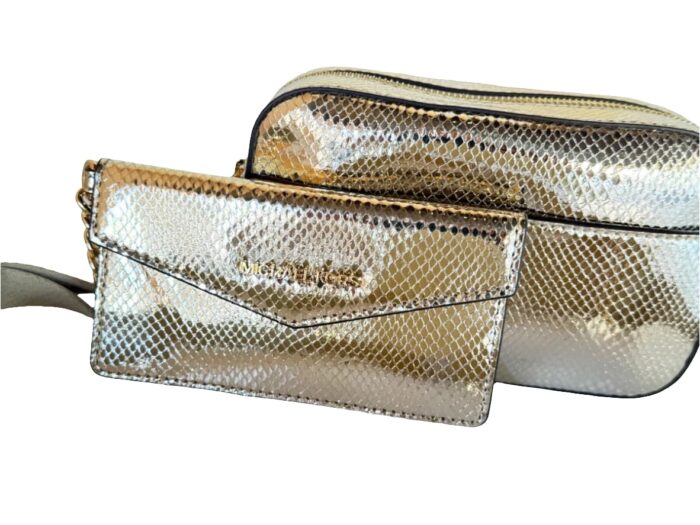 Michael Kors 2025 Collection MAISIE 2 IN 1 SMALL CAMERA CROSSBODY BAG EXOTIC PRINT in Metallic Gold - Image 7