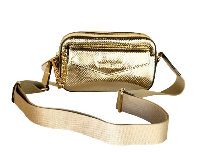 Michael Kors 2025 Collection MAISIE 2 IN 1 SMALL CAMERA CROSSBODY BAG EXOTIC PRINT in Metallic Gold - Image 2