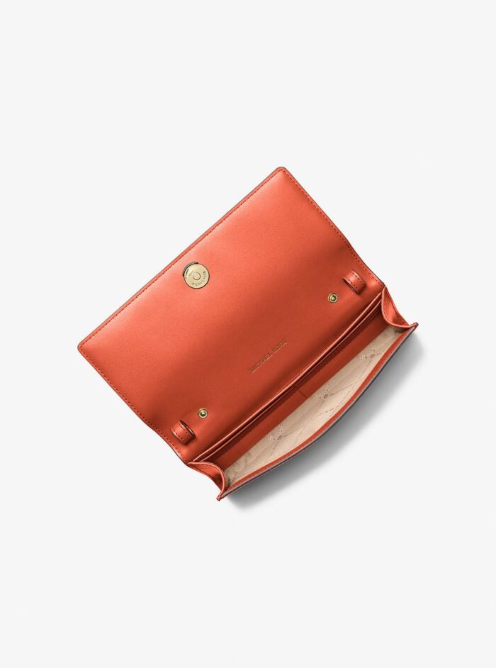 Michael Kors 2025 Collection Carson Large Pebbled Leather Convertible Crossbody Bag Orange with Gold Chain - Image 3