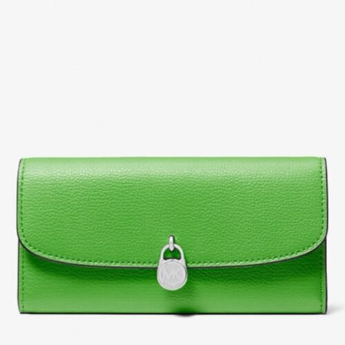 Michael Kors 2025 Collection Hamilton Large Leather Continental Wallet Green with Silver Hardware