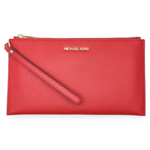 Michael Kors 2025 Collection Women's Jet Set Pebbled Leather Wristlet Pouch Red