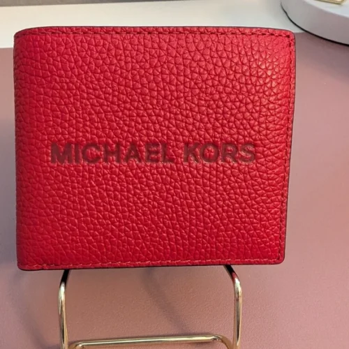 Michael Kors 2025 Collection Rivington Leather Billfold Wallet With Coin Pouch Red