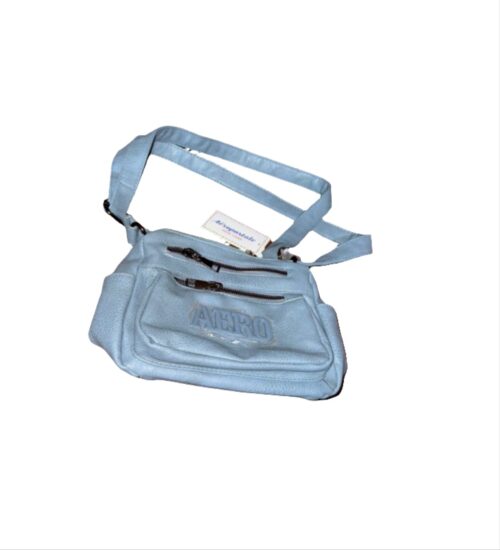 Aeropostale slate blue multi-compartment crossbody bag with matching AERO hardware