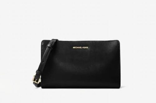 Michael Kors 2025 Collection Jet Set Travel Large Convertible Patent Leather Crossbody Black