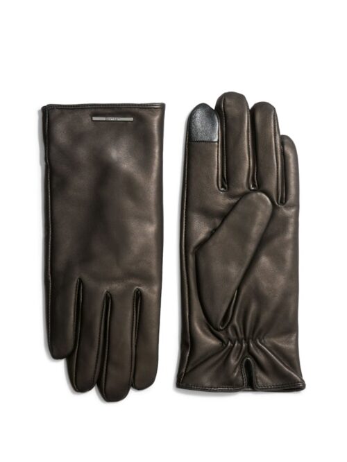 Calvin Klein Leather Gloves with Cashmere lining & CK logo in Black Unisex
