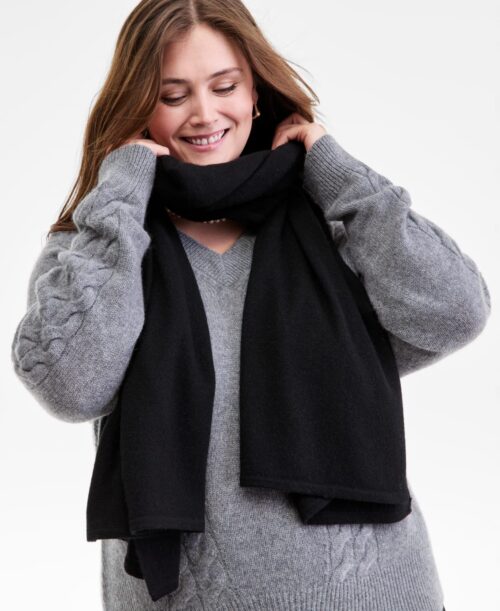 Charter Club 100% Cashmere Oversized Scarf, Macy's Exclusive- Classic Black