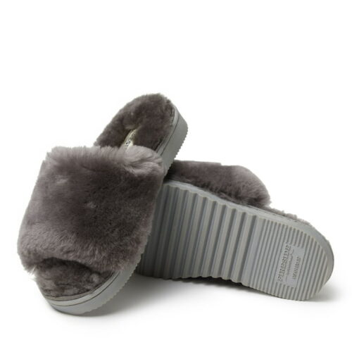 Women's Fireside by Dearfoams Cairns Genuine Shearling Slide Slipper with Metallic Suede Trim