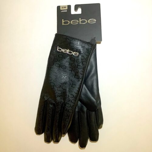 BEBE Black Crystal Logo Ladies Gloves