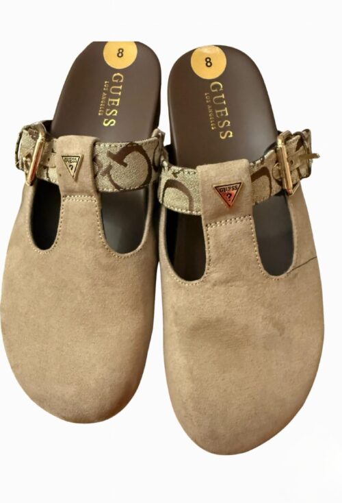 Guess suede clogs with a buckle
