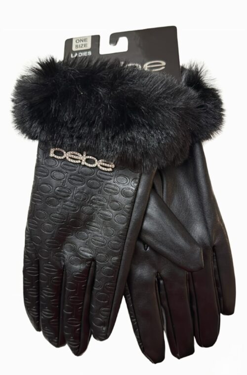 Bebe crystal logo Bebe embossed women gloves in black